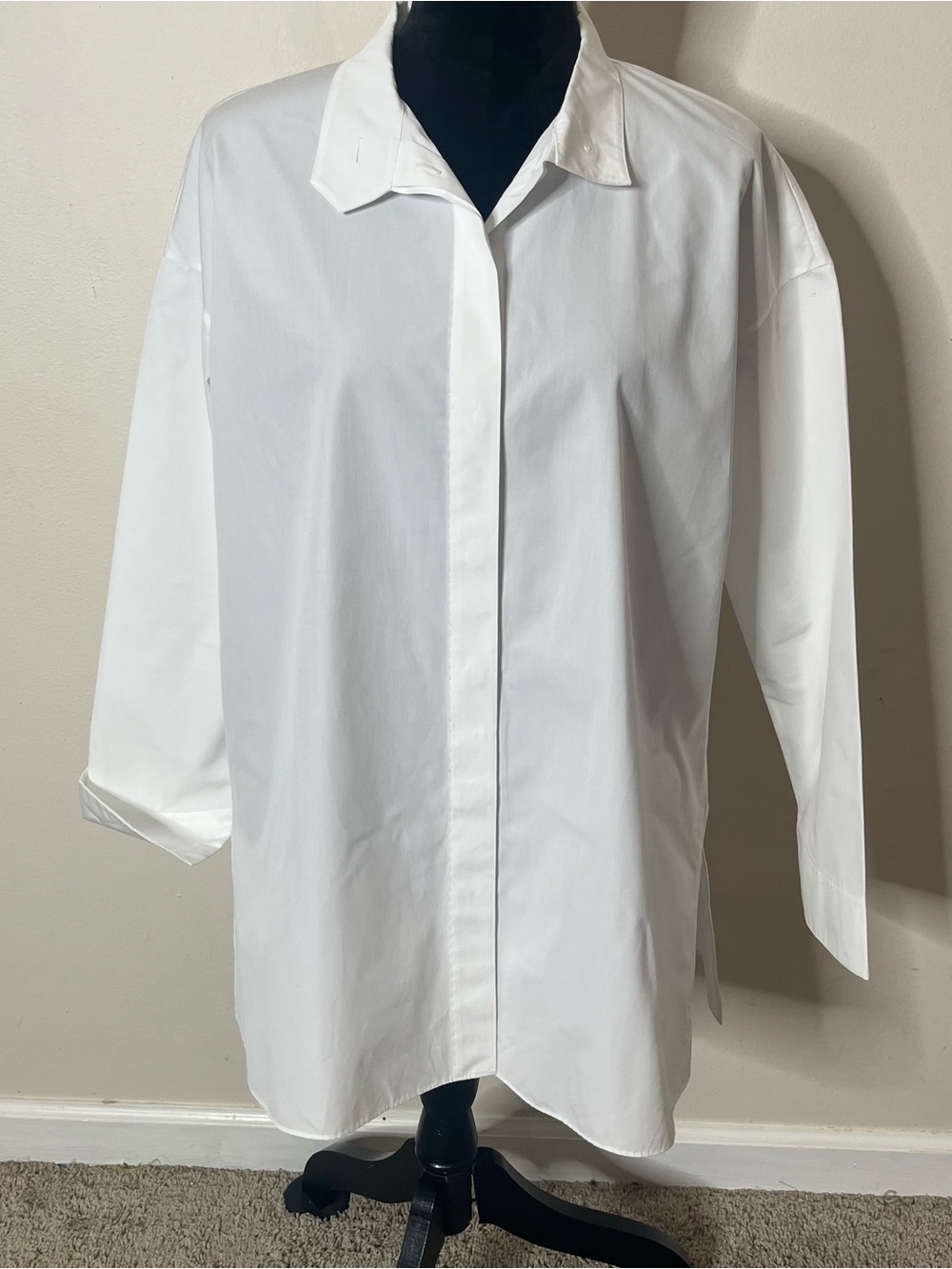 Lafayette 148 New York Women’s Crisp White Button-Down Cotton Poplin Tunic Top M